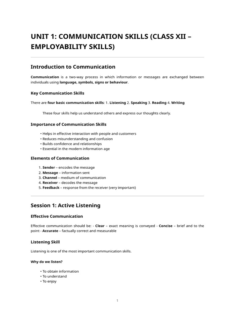 Unit 1 – Communication Skills (Exam-Oriented Notes) (3) | PDF ...