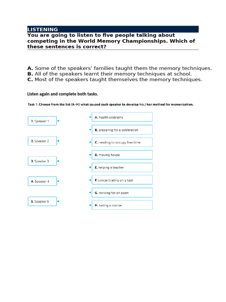 World Memory Championships Listening Exercise | PDF