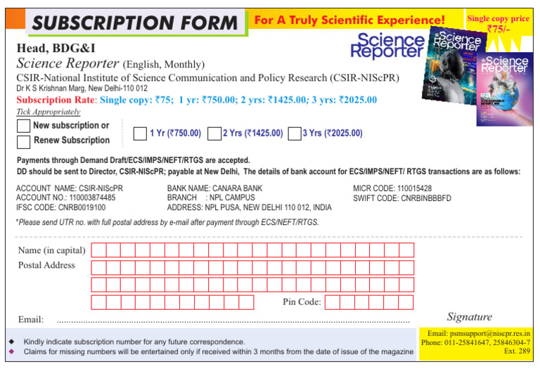 Subscription-Form Science Reporter From January 2023 | PDF | Personal ...