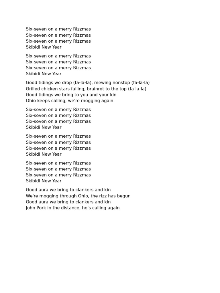 Merry Rizzmas Celebration Lyrics | PDF