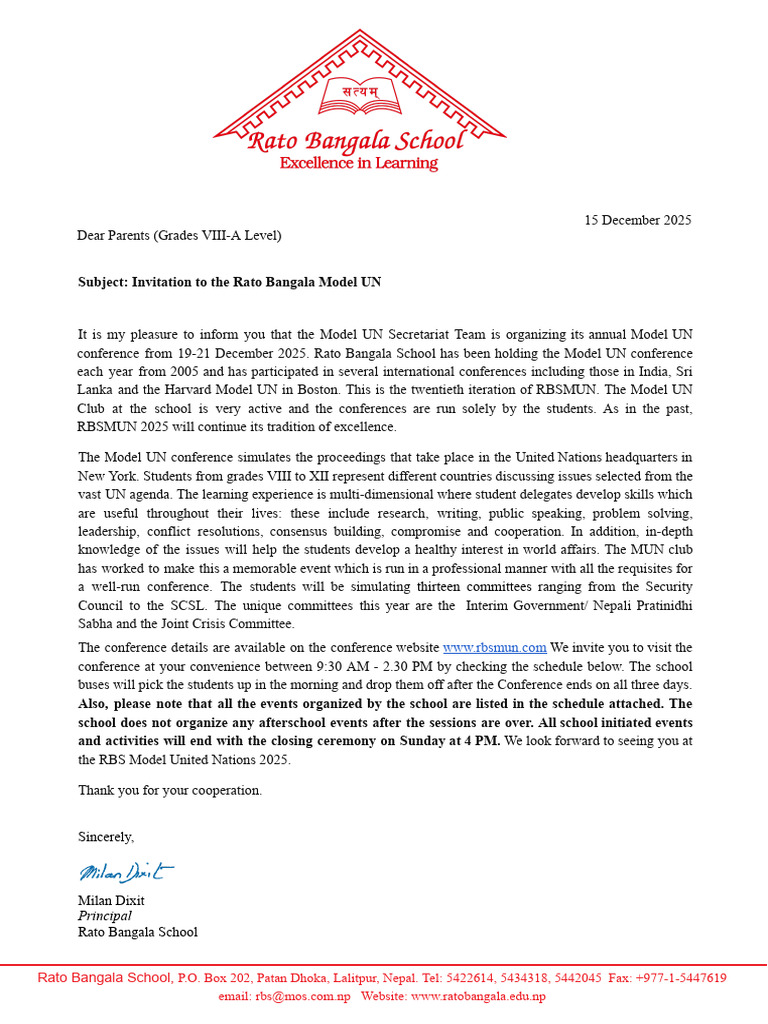 Rato Bangala Model UN 2025 Invitation | PDF | United Nations ...