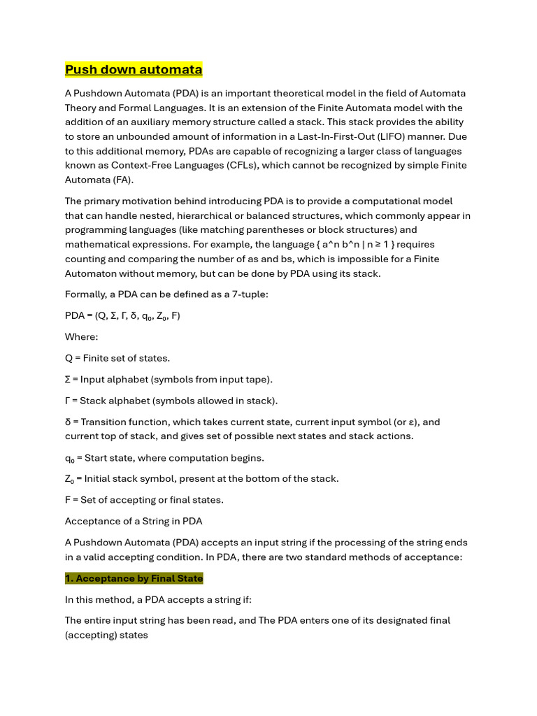 Push Down Automata | PDF | Automata Theory | Formalism (Deductive)