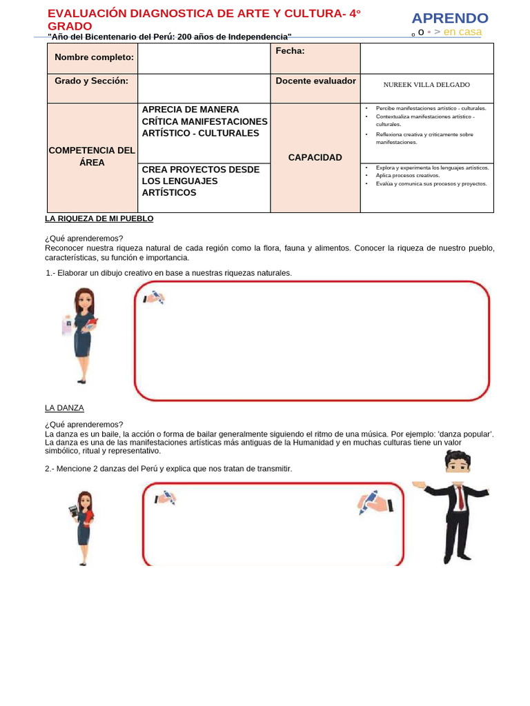 Evaluación Diagnóstica Arte y Cultura 4° Grado | PDF | Bailes | Ritmo