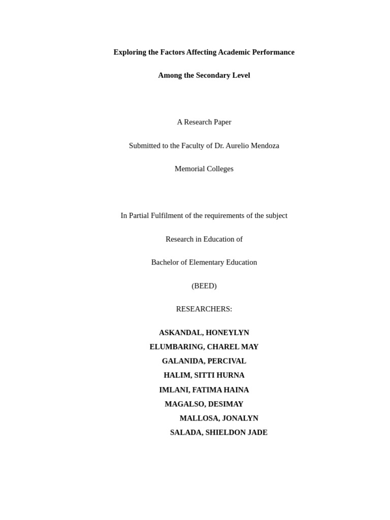 Exploring the Factors Affecting Academic Performance. Revise | PDF ...