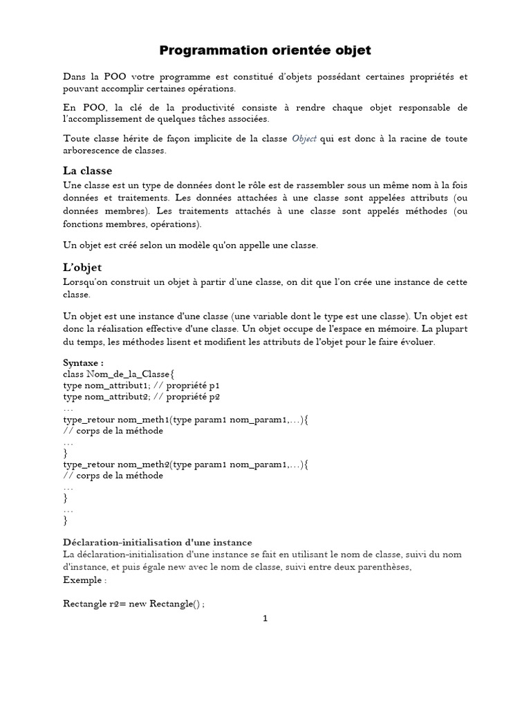 Introduction à la Programmation Orientée Objet | PDF | Classe ...