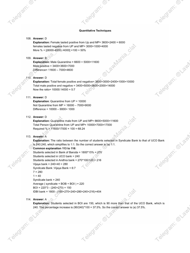 Quantitative Aptitude Sectional Test Key @Lawmania_clat | PDF