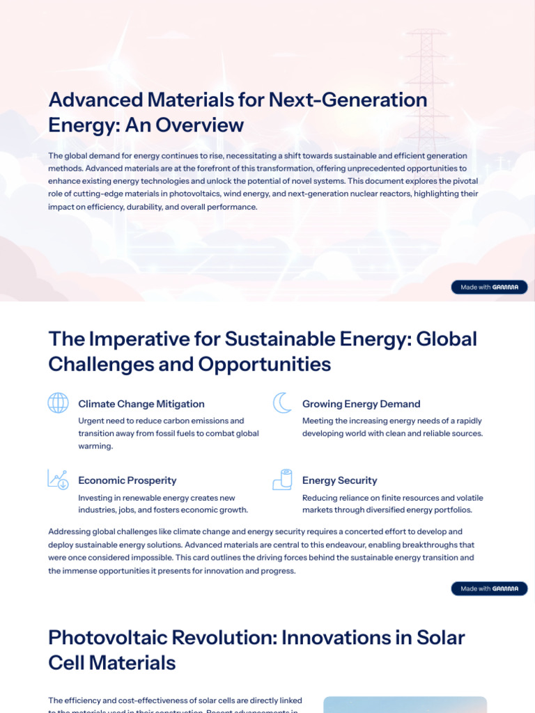 Advanced Materials for Sustainable Energy | PDF | Sustainable Energy ...