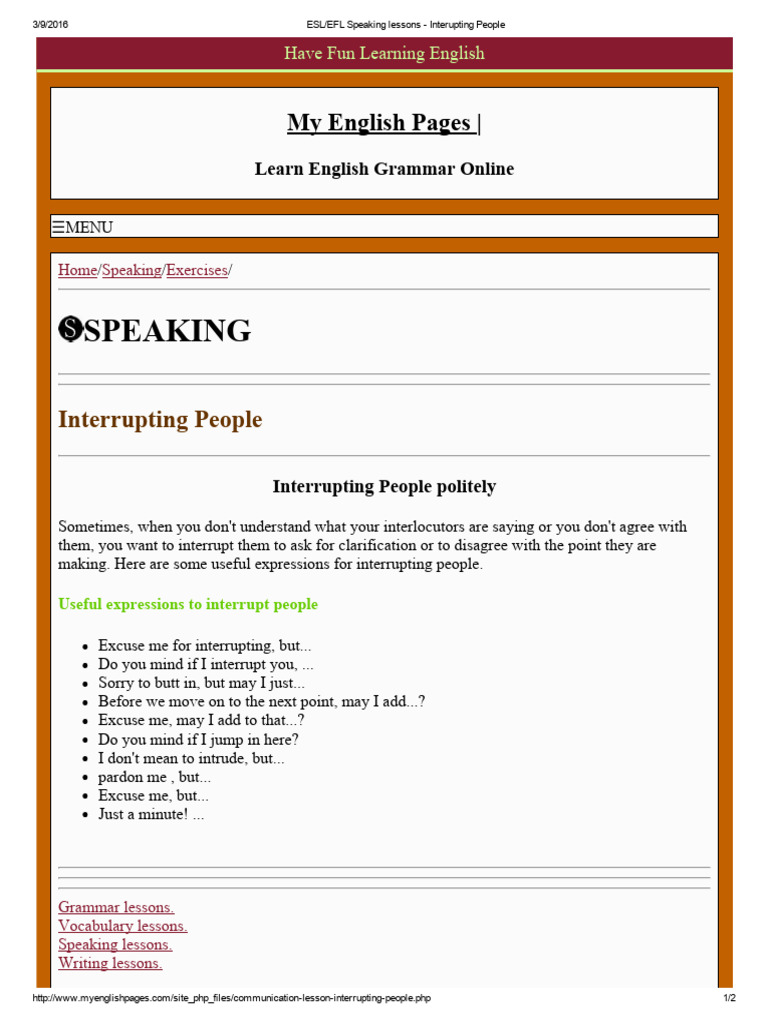 Polite Ways to Interrupt in English | PDF