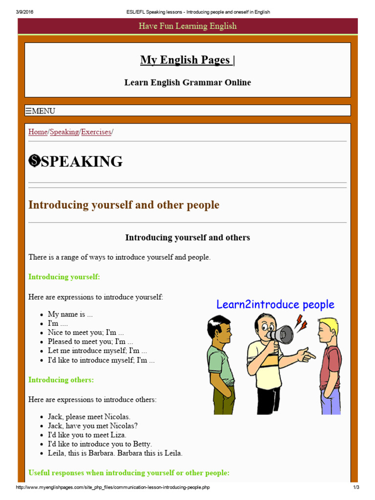 ESL Lessons: Introducing Yourself | PDF | English Language | English As ...