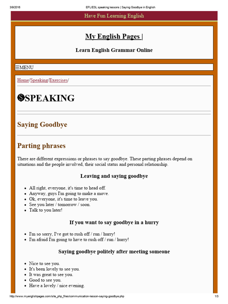 Goodbye Phrases for English Learners | PDF | English Language | English ...