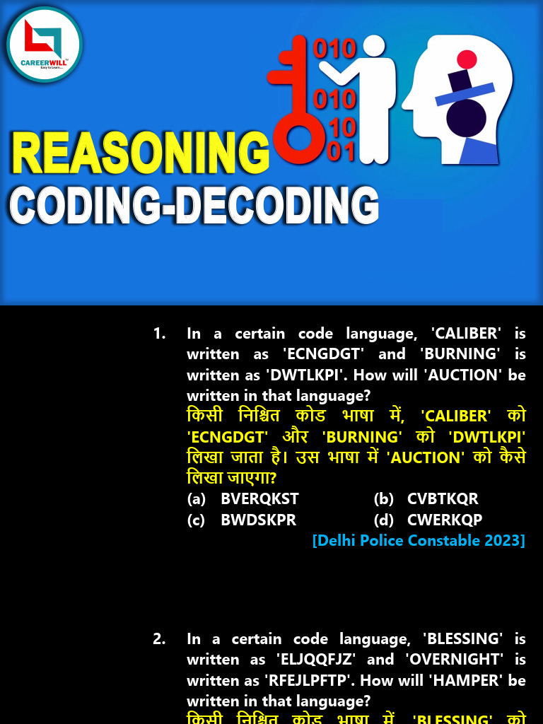 Code Language Puzzles for Delhi Police Exam | PDF | Chess Theory | Chess