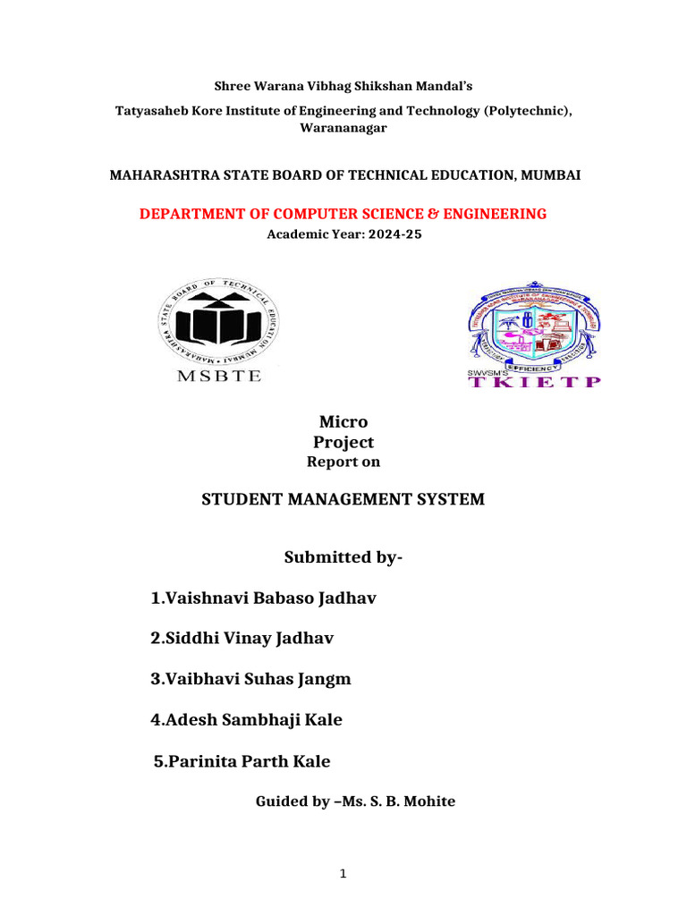 Student Management System Project Report | PDF | Databases | Relational ...