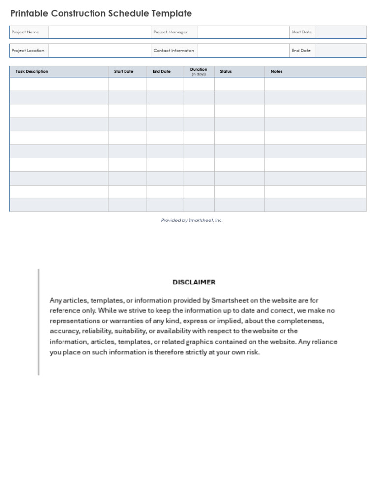IC Printable Construction Schedule Template 10669 PDF | PDF