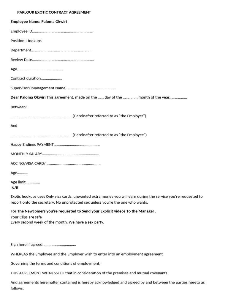 Exotic Employment Contract Agreement | PDF | Employment | Private Law