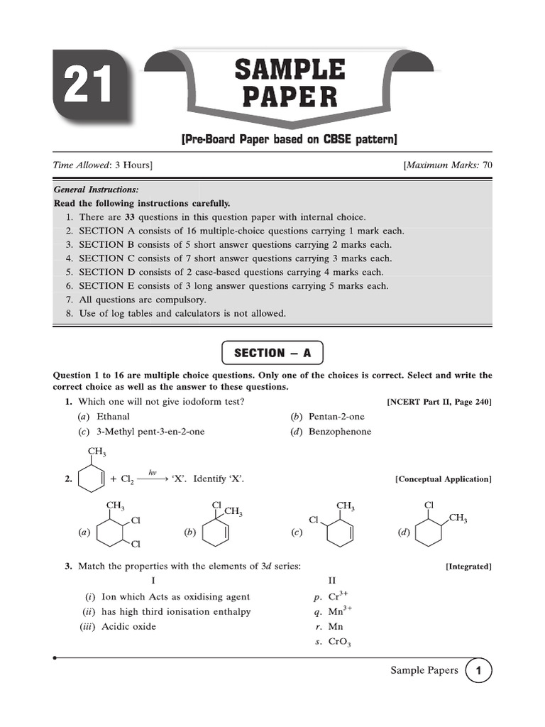 Cbse Cl12 Ead Chemistry 2026 Edition Pre-Board Paper 21 | PDF