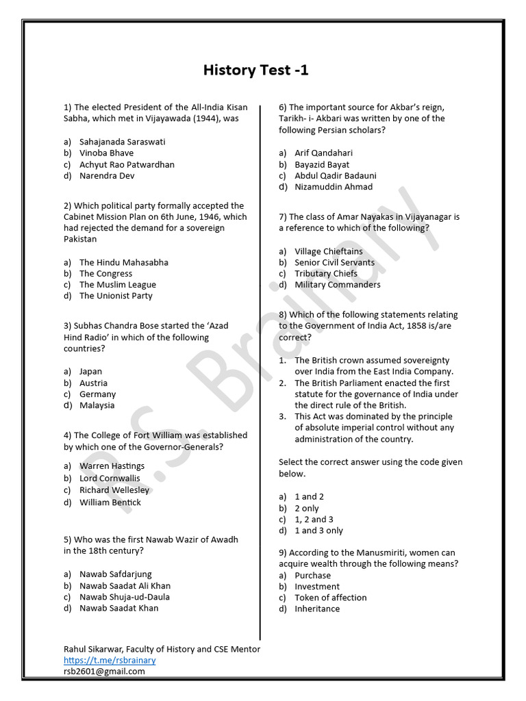 History Test Questions and Answers | PDF