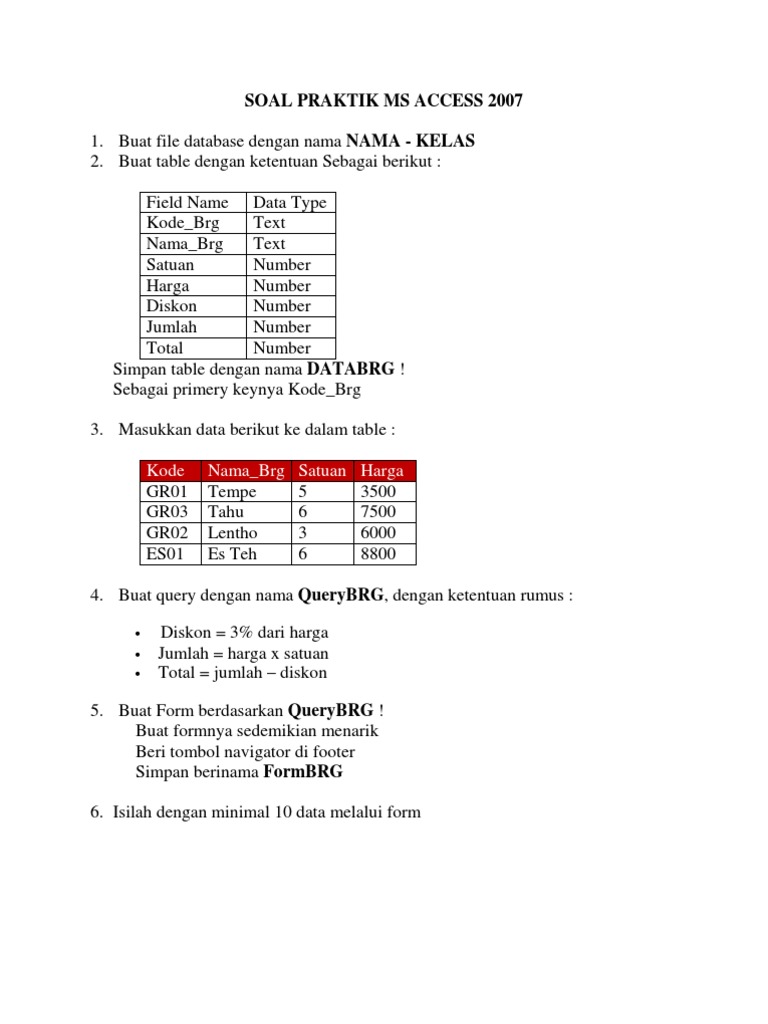 Soal Tentang Materi Microsoft Acces