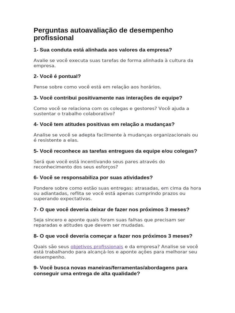 Autoavaliação de Desempenho Profissional | PDF