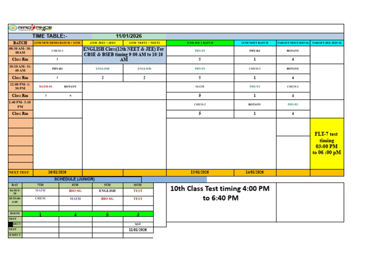 2026 NEET & JEE Class Timetable | PDF | Student Assessment And ...