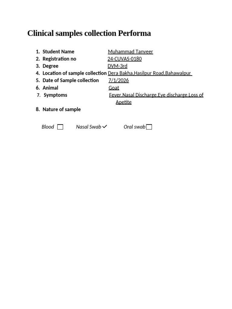 Goat Clinical Sample Collection Form | PDF