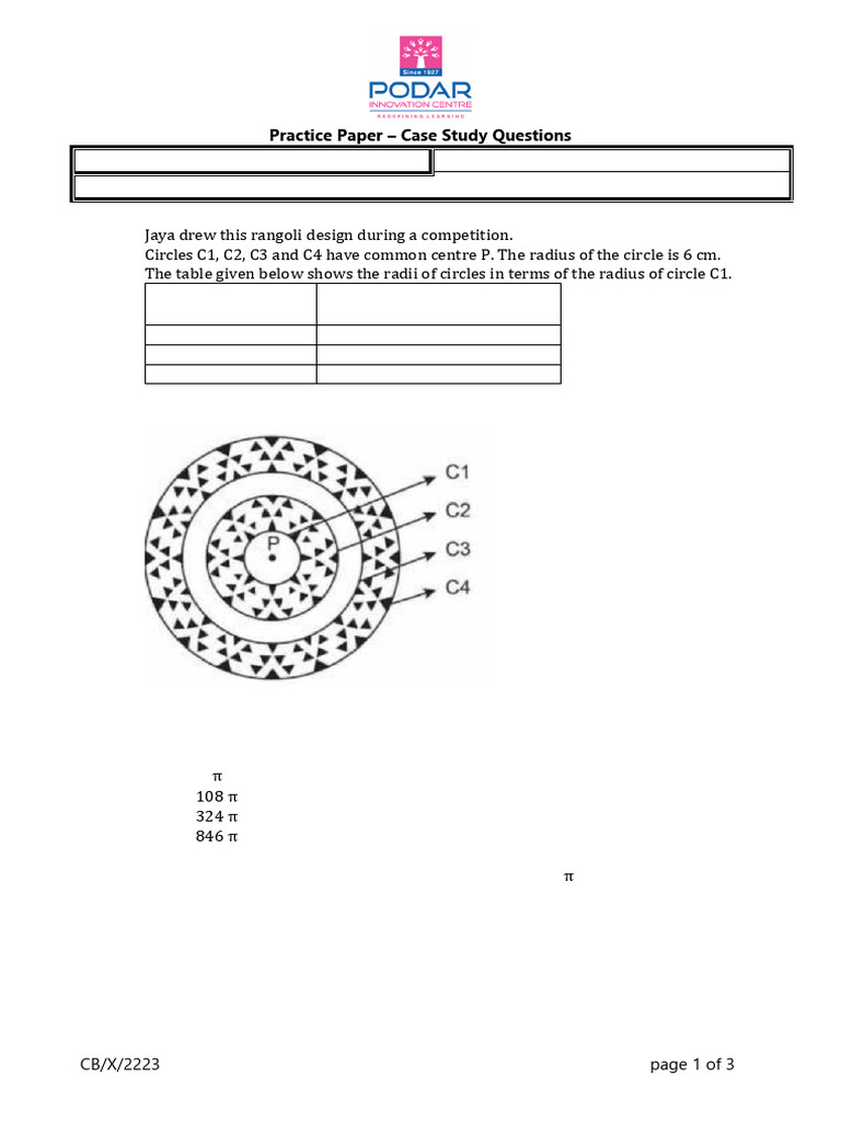Case Study Questions on Circle Areas | PDF | Area | Elementary Geometry