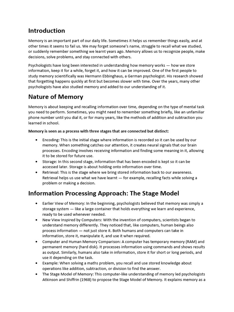Understanding Memory: Stages and Types | PDF | Recall (Memory) | Memory