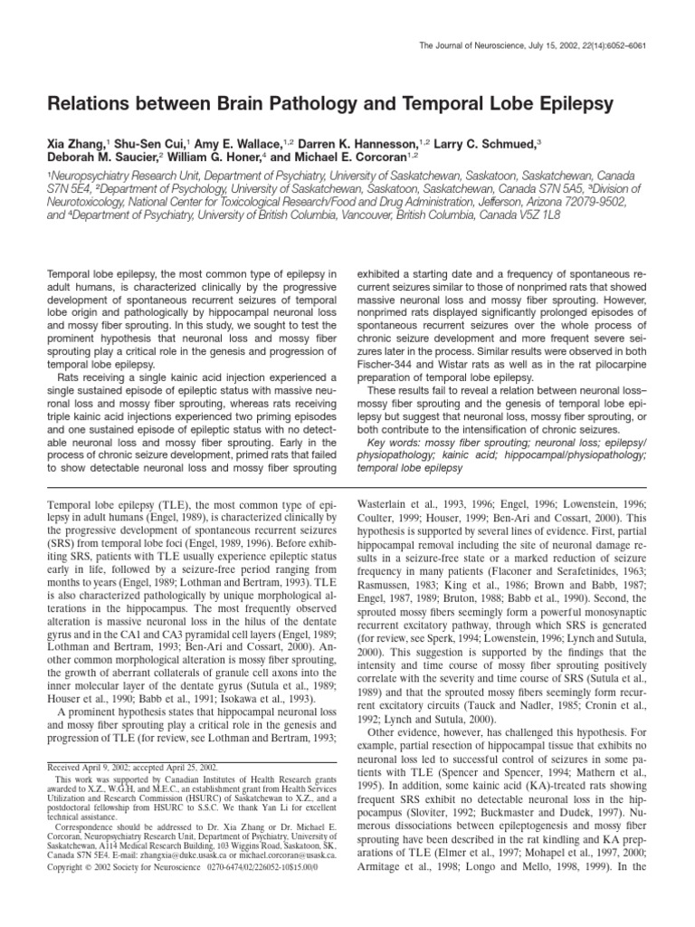 Brain Pathology in Temporal Lobe Epilepsy | PDF | Hippocampus Anatomy ...