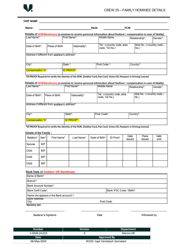 Marine Hr Wi 013 Crew25 Nok Form (1) | PDF | Applications Of ...