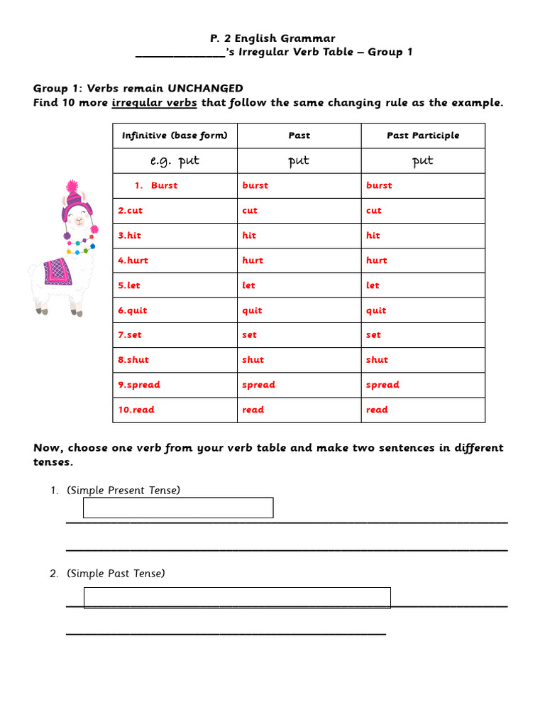 WM - Irregular Verbs Group 1 Answer | PDF | Verb | Grammatical Tense