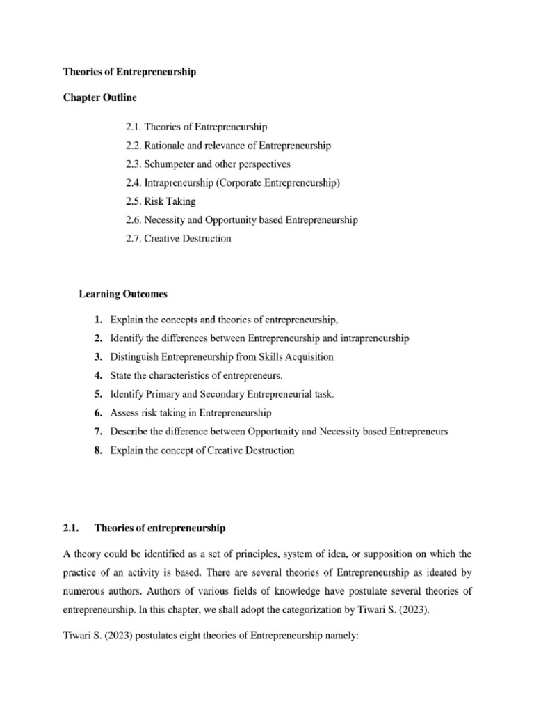 Theories of Entrepreneurship | PDF