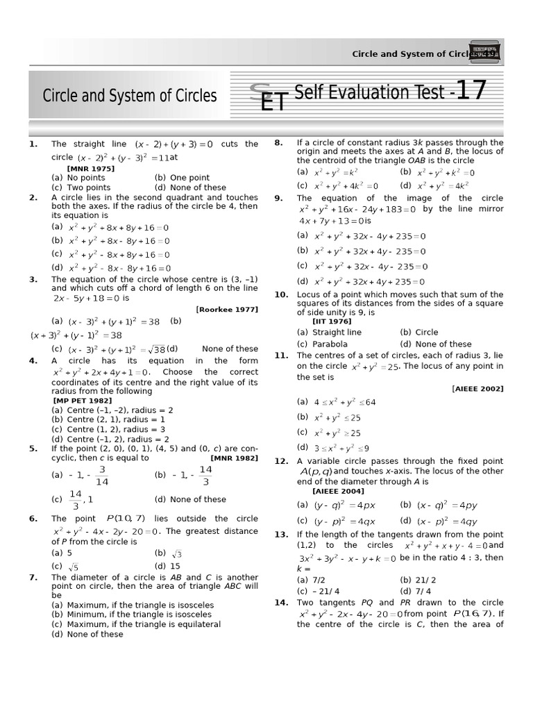 Self Evaluation Test-chp. 17 | PDF | Circle | Triangle