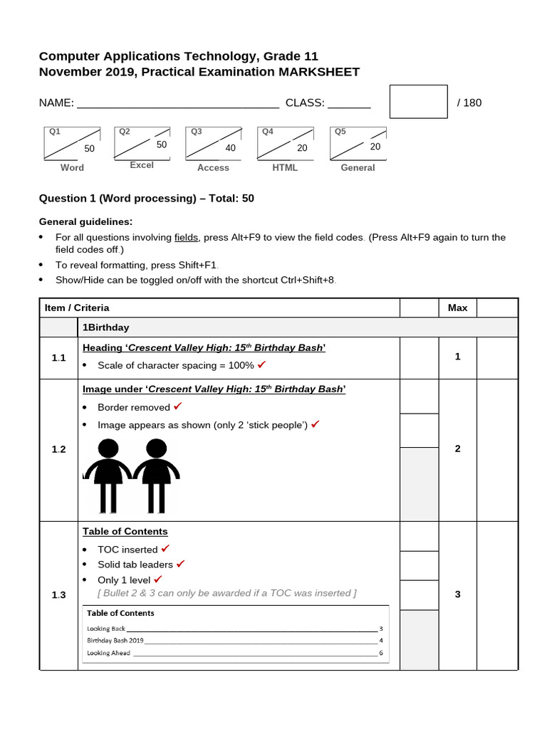 Grade 11 Computer Applications Exam Marksheet | PDF | Spreadsheet | Html