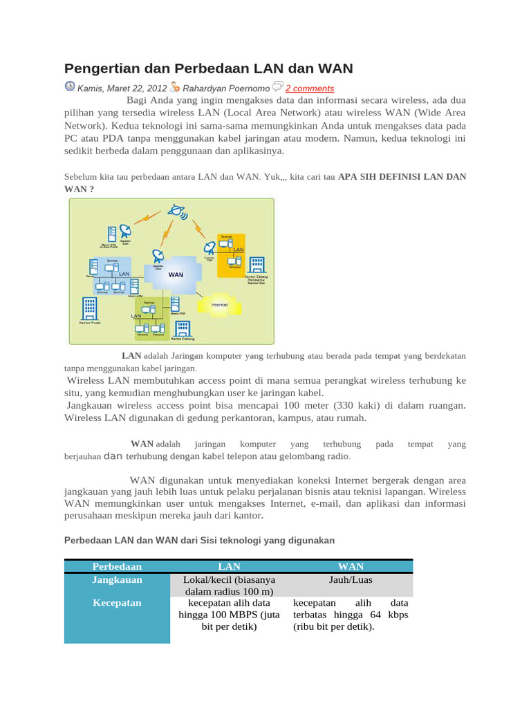 Perbedaan LAN dan WAN: Definisi dan Teknologi | PDF