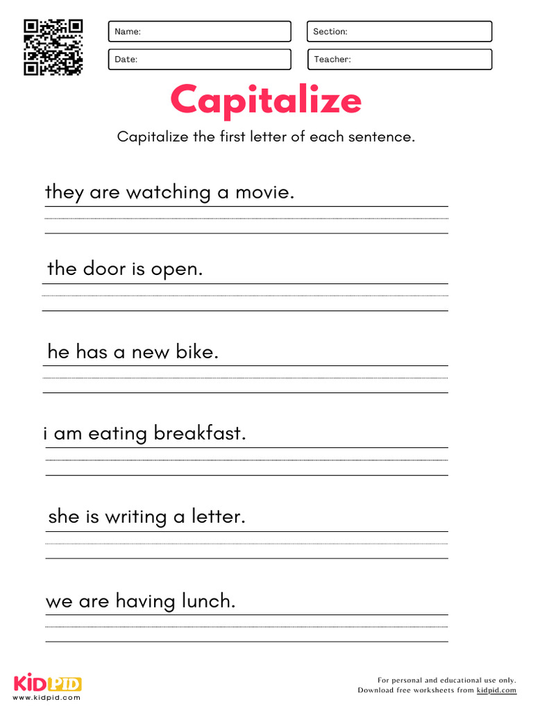 Sentence Capitalization Worksheet | PDF | Meal