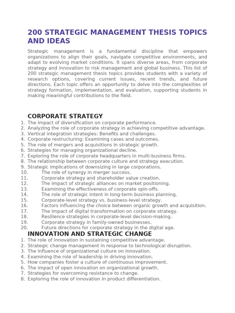 200 Strategic Management Thesis Ideas | PDF | Strategic Management ...