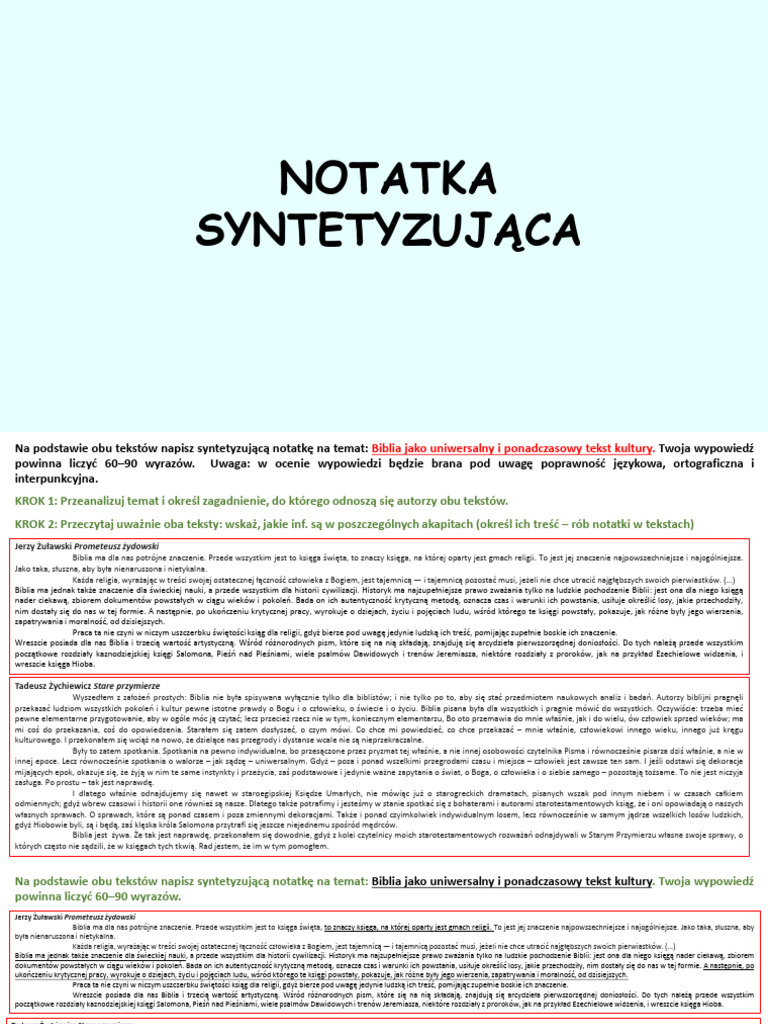 Notatka Syntetyzująca Z Pracą Dom | PDF