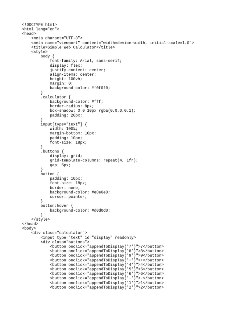 Simple HTML Web Calculator Tool | PDF