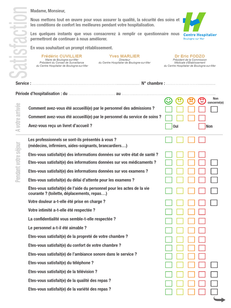 Questionnaire de satisfaction hospitalière | PDF | Hôpital | Sciences ...