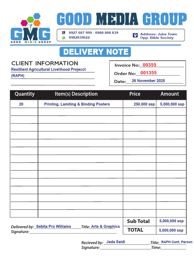 GMG - Delivery Note RAFP | PDF