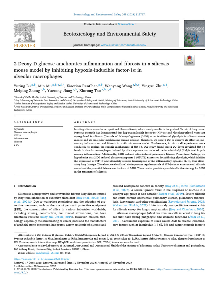 2 Deoxy D Glucose Ameliorates Inflammation and Fibrosis 2024 ...