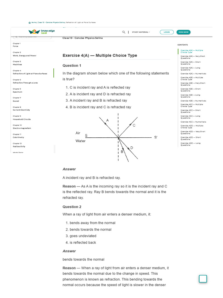 Class 10 Physics: Refraction Concepts | PDF | Refraction | Refractive Index