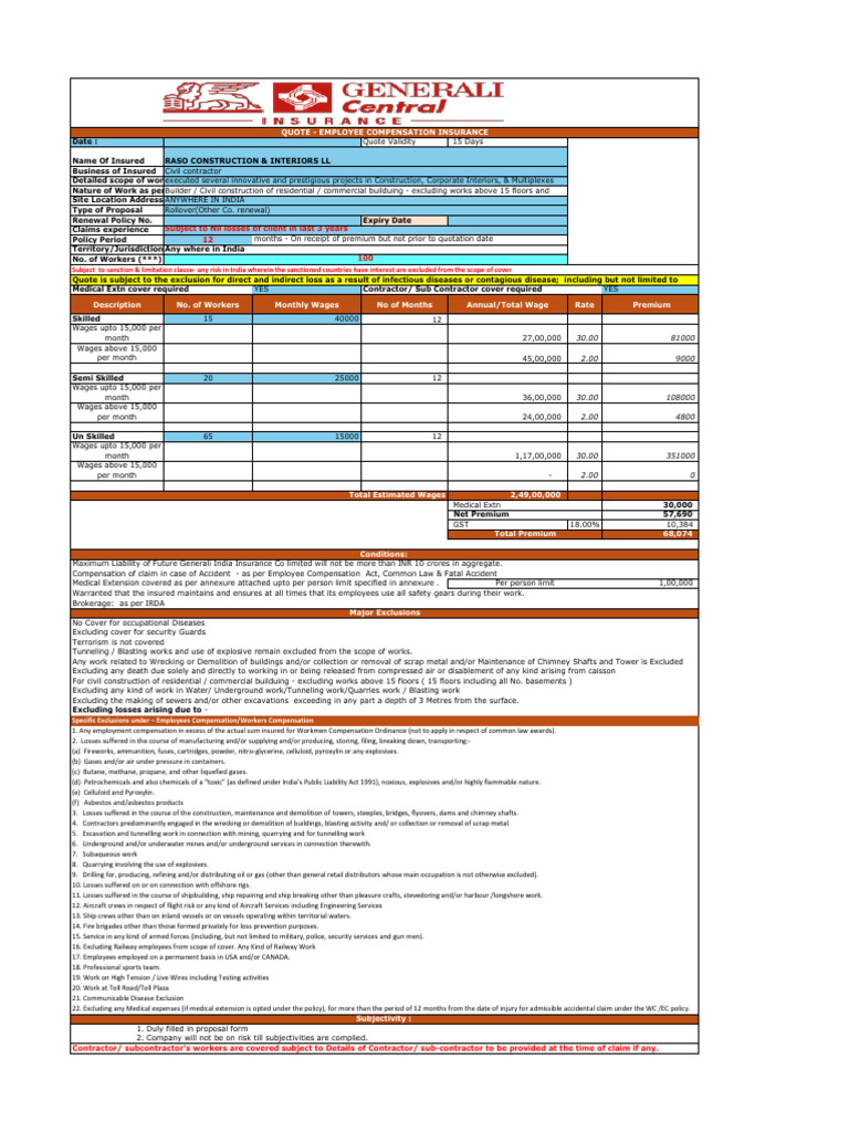 Employee Compensation Insurance Quote | PDF | Natural Gas | Insurance