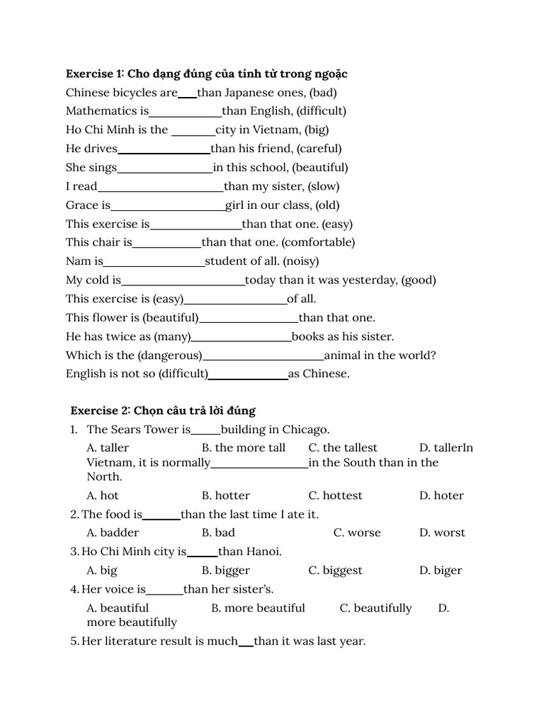 Adjective Exercises for English Learners | PDF | Vietnam | Chess