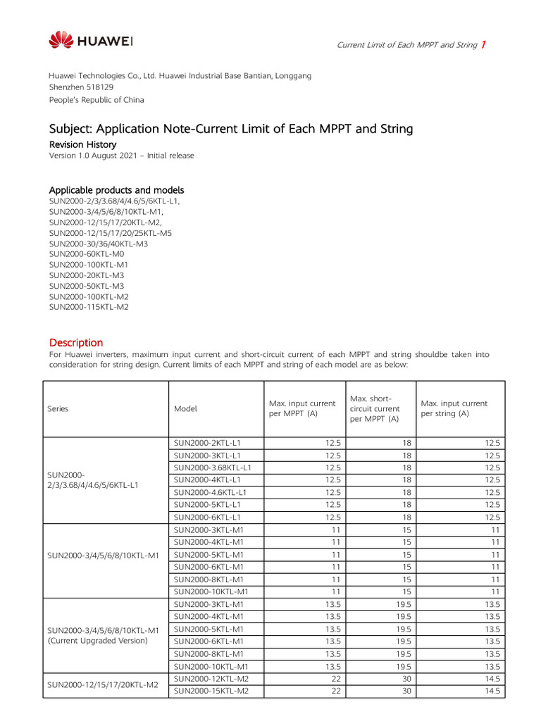 Huawei MPPT Current Limits Guide | PDF | Electrical Circuits ...