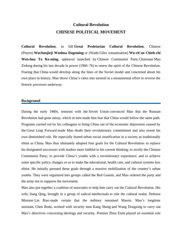 Overview of China's Cultural Revolution | PDF | Cultural Revolution ...
