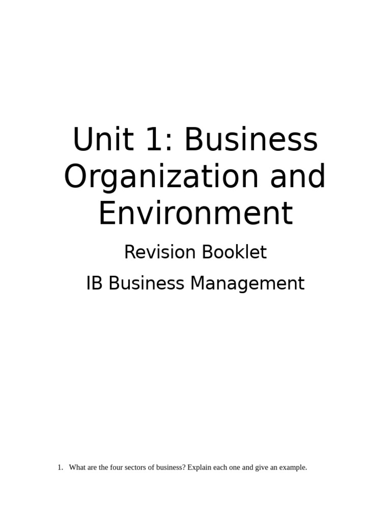 IB Business Management: Unit 1 Guide | PDF | Franchising | Business