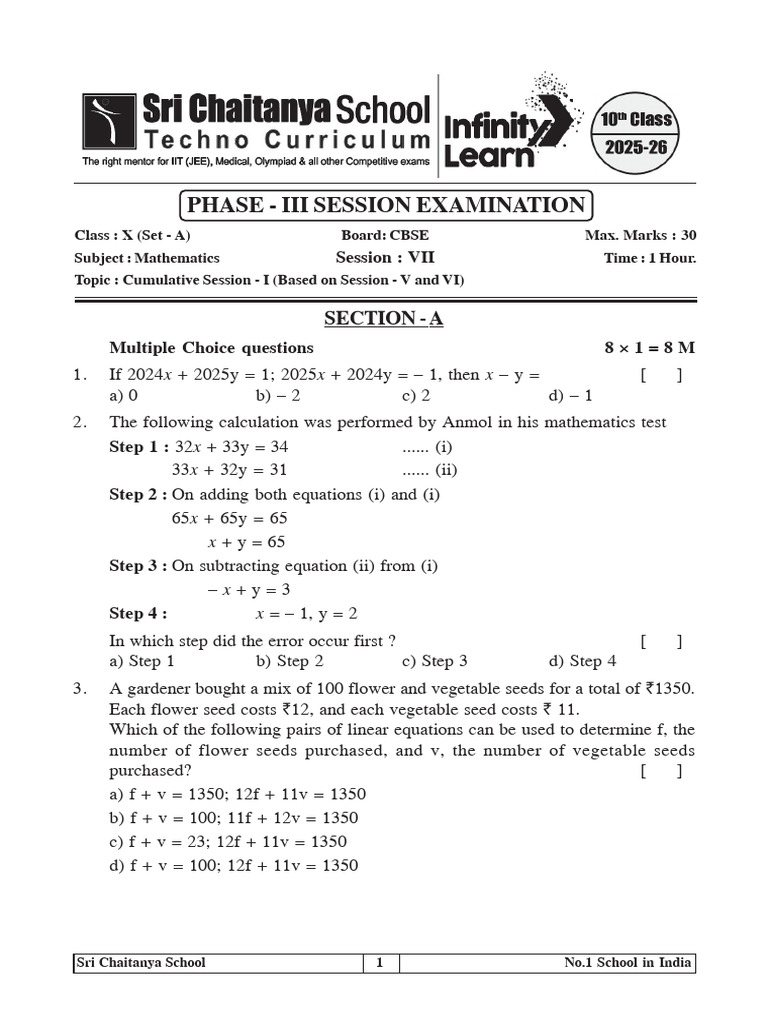 Ph - III Cbse Math Session - Vii (Set - A) | PDF | Mathematics