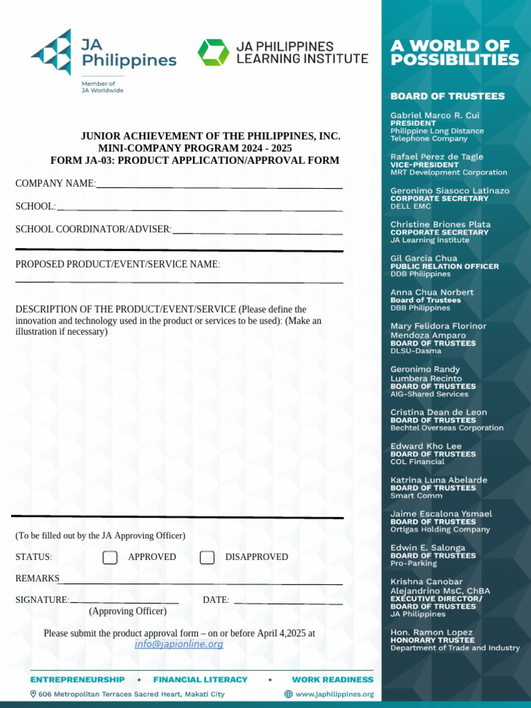 JA Philippines Mini-Company Product Form | PDF