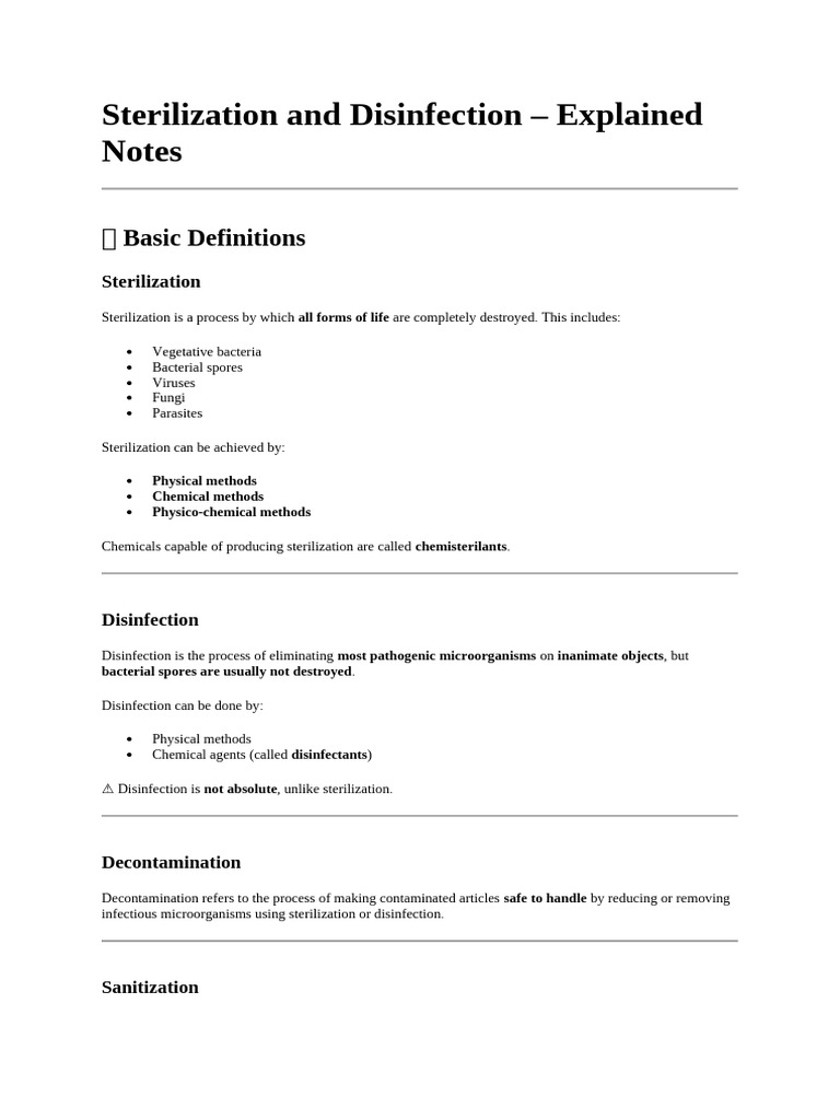 Sterilization vs. Disinfection Guide | PDF | Disinfectant ...