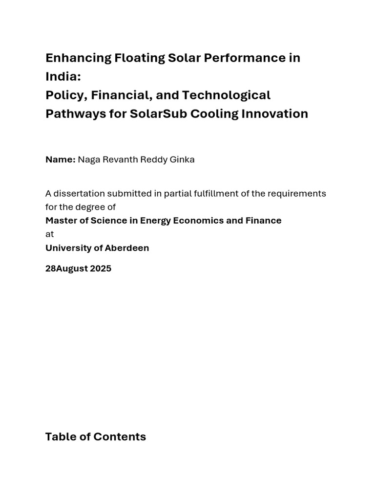 Enhancing Floating Solar Performance in India Policy, Financial, And ...